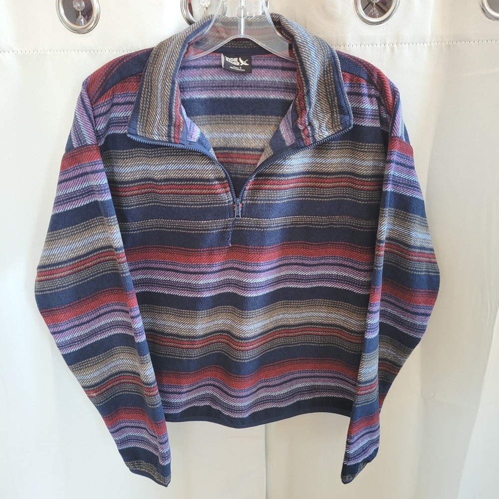 Eddie Bauer Womens Fleece Pullover Small Striped Quarter Zip Cabin Boho 21663